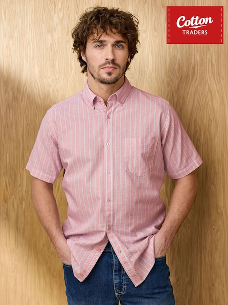 Pink - Regular Cotton Traders Signature Short Sleeve Oxford Shirt