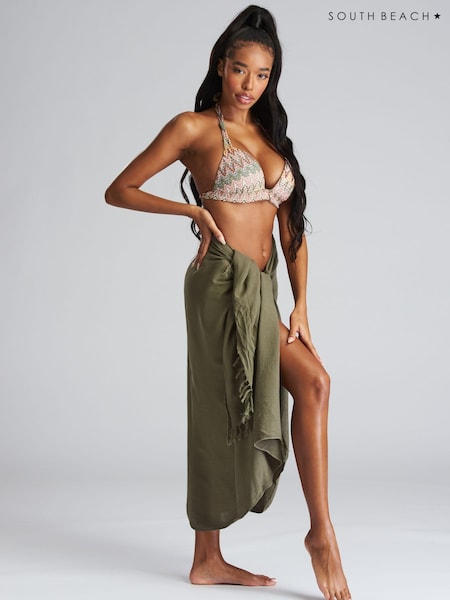 Vihreä - South Beach Rypytetty Viskoosi Fringed Sarong (116274) | €35