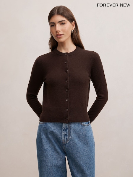 Brun - Forever New Haisley Merino Blend Strikket Cardigan