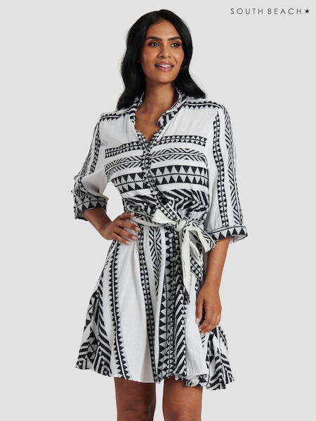 South Beach Jacquard Tie Waist Short Sleeve Dress (116508) | 157 LEI