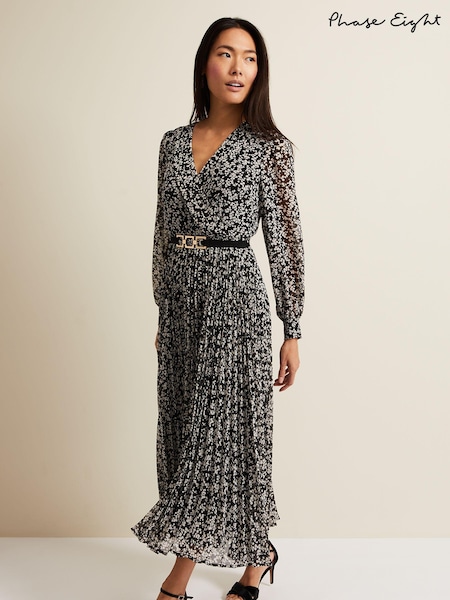 Phase Eight Black Spot Ayana Pleat Midaxi Dress (116787) | €114
