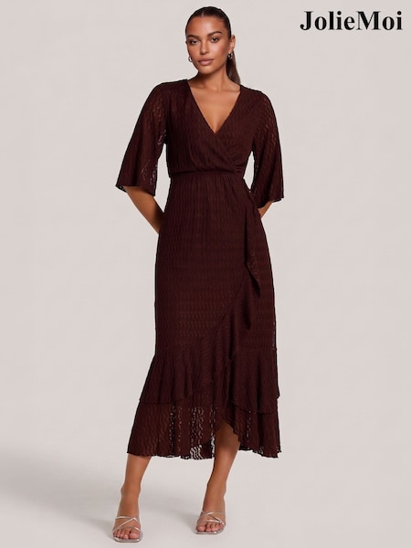 Brown - Jolie Moi Ruffle Hem Knitted Maxi Dress