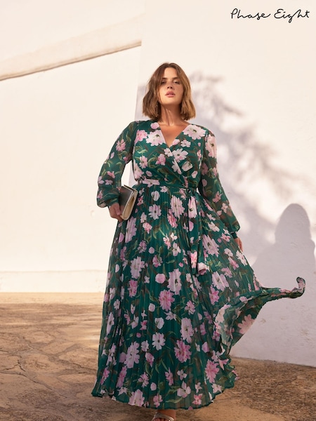 Phase Eight Green Petite Rosa Floral Pleat Maxi Dress (116803) | €103