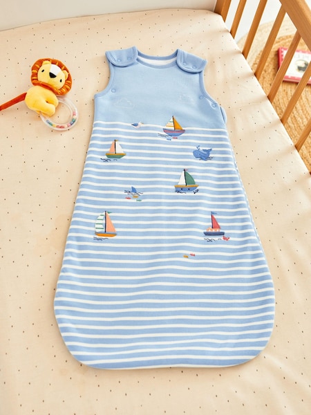 JoJo Maman Bébé Blue Stripe Sailing Boats Appliqué 1.5 Tog Baby Sleeping Bag (117183) | 158 QAR