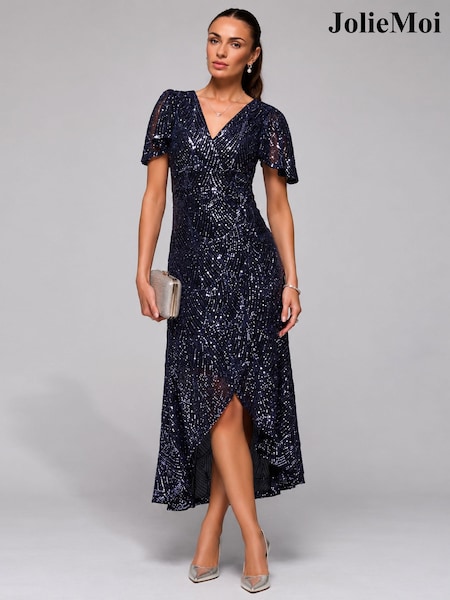 Blue - Jolie Moi Sequin Ruffle Hem Maxi Dress