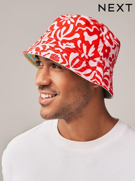 Lemon/Coral Print 100% Cotton Reversible Bucket Hat (117349) | €8
