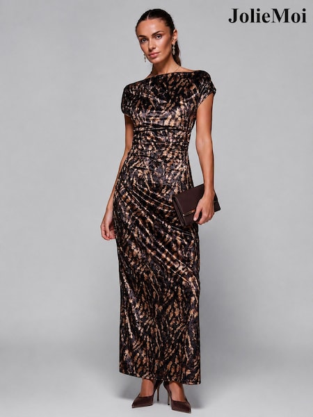 Brown - Jolie Moi Velvet Draped Maxi Dress