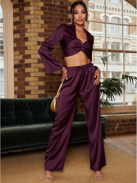 Chi Chi London Purple Elasticated Waist Wide Leg Plisse Trousers (117475) | 111 QAR