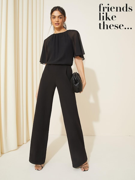 Negro - Friends Like These Chiffon Flutter Sleeve Wide Leg Jumpsuit (117759) | 78 €