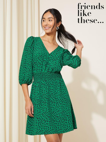 Зеленый - Friends Like These Shirred Waist 3/4 Sleeve Mini Dress (117809) | €9