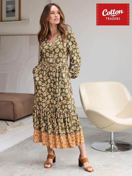 Green - Cotton Traders Jersey Tiered Maxi Dress