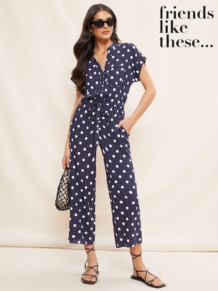 Friends Like These Navy Blue Culotte Jumpsuit With Tie Belt (118004) | 119 QAR