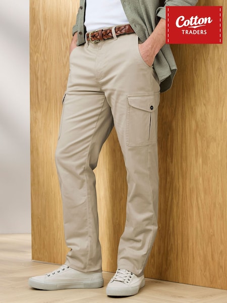 Pelēks - Regular Cotton Traders Signature Stretch Cargo Trousers 27"