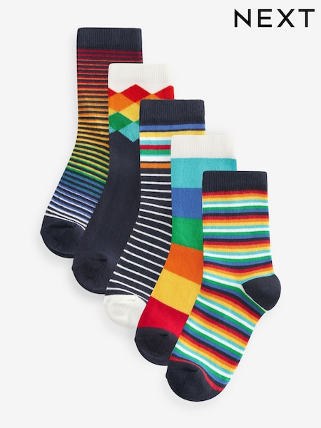 Črta/vzorec z mavričnimi črtami - Print Cotton Rich Socks 5 Pack (118872) | € 7 - € 9