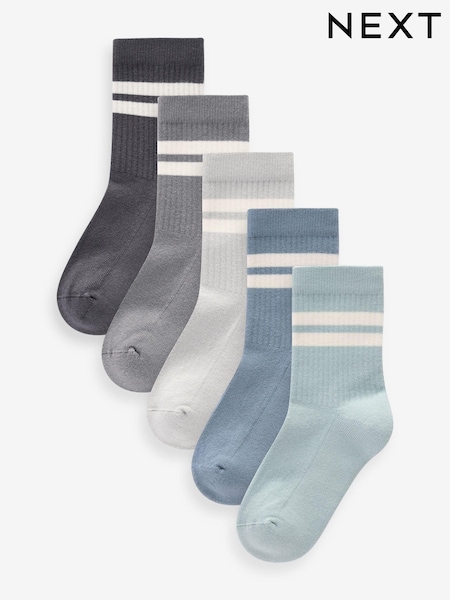 Mineralblau/Grau - Cushioned Footbed Cotton Rich Ribbed Tipped Socks 5 Pack (119643) | 10 € - 14 €