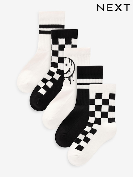 De cuadros blanco/negro - Cushioned Footbed Cotton Rich Ribbed Tipped Socks 5 Pack (119734) | 10 € - 14 €