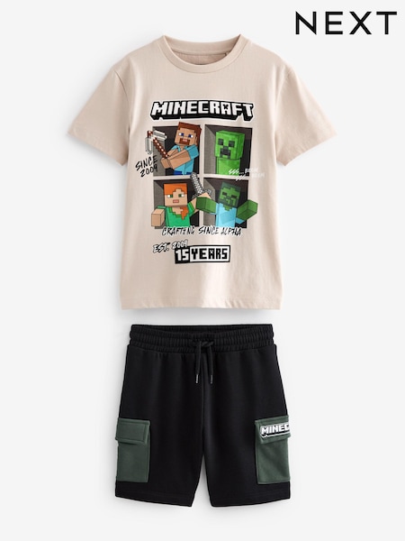 Minecraft Piatră Natural - Set tricou cu mânecă scurtă și pantaloni scurți Minecraft (3-16ani) (119869) | 114 LEI - 154 LEI
