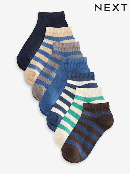 Modra črtasta - 7 Pack Cotton Rich Trainer Socks (119890) | € 7 - € 9