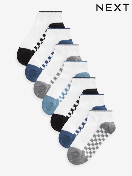Weiss/Schachbrettmuster - 7 Pack Cotton Rich Trainer Socks (119962) | 11 € - 14 €