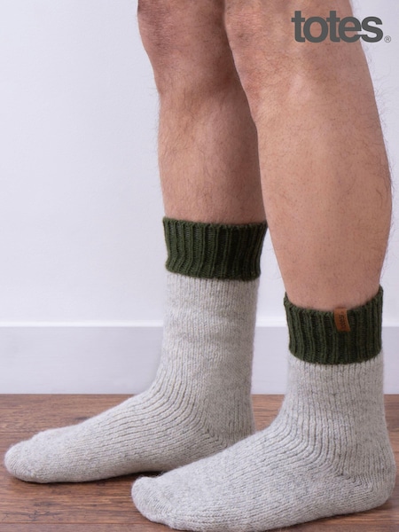 Totes Mens Chunky Thermal Wool Blend Winter Slipper Socks (119965) | €12