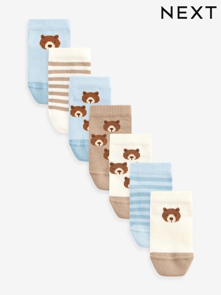 Neutral/Blue Bears Cotton Rich Trainer Socks 7 Pack (120150) | € 5