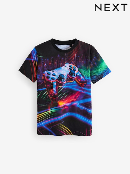 Black Controller All-Over Print Short Sleeves 100% Cotton T-Shirt (3-16yrs) (120378) | 27 QAR - 35 QAR