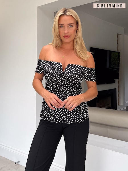 Girl In Mind Black & White Polka Dot Monica Off The Shoulder Top (120612) | €21.50