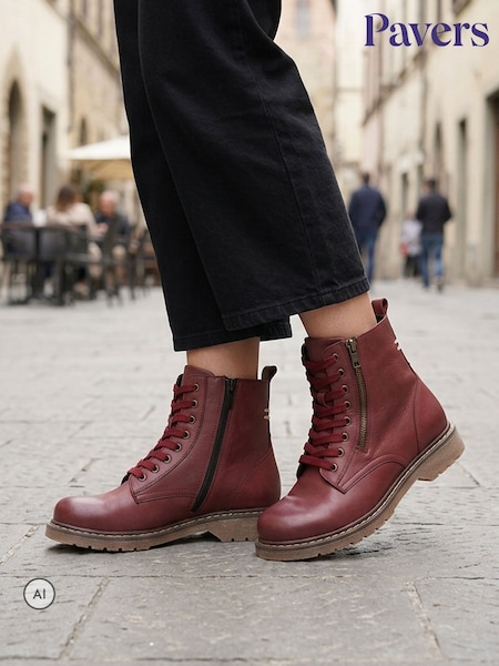 Red - Pavers Wide-fit Leather Zip-up Boots