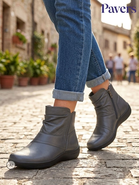 Grey - Pavers Wide Fit Leather Ankle Boots