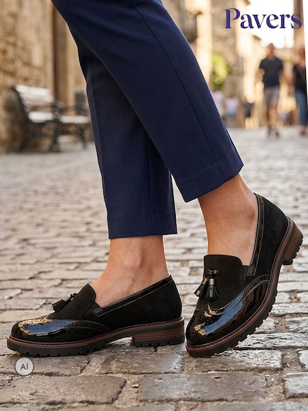 블랙 - Pavers Wide Fit Heeled Moccasins