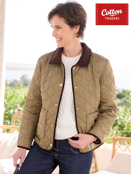 Brown - Cotton Traders Showerproof Quilted Jacket