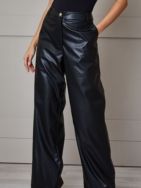 Chi Chi London Black Faux Leather Wide Leg Trousers (120986) | € 39