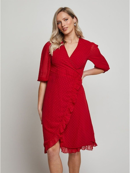 Chi Chi London Red Puff Sleeve Dobby Ruffle Wrap Mini Dress (121031) | € 47