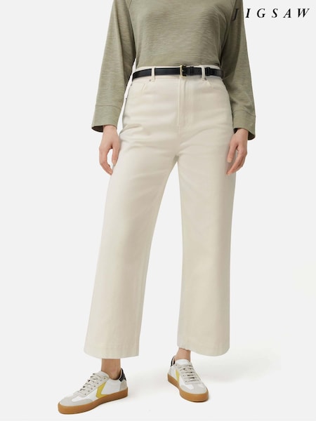 Jigsaw Cream Tyne 100% Cotton Wide Leg Jeans (121424) | ₪478