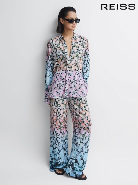 Reiss Multi Serena Petite Floral Print Wide Leg Trousers (121564) | €71