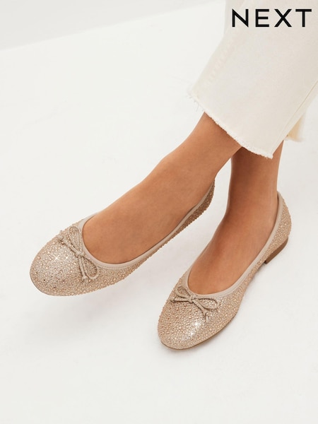 זהב שמפניה - Corduroy Toe Cap Forever Comfort® Ballerinas Shoes (121567) | ‏107‏₪
