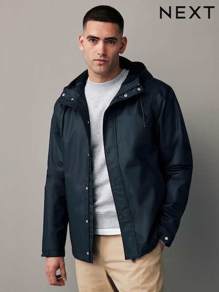 Navy Blue Regular Length Rubberised Waterproof Hooded Jacket (121661) | €26