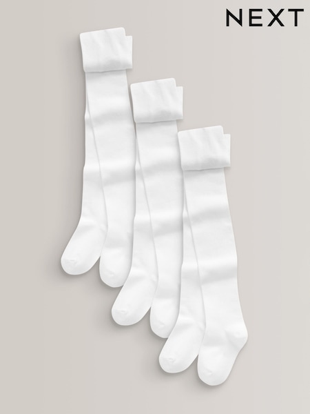 White Regular Length 3 Pack Cotton Rich School Tights (121885) | €15 - €22