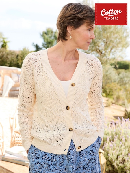 Cream - Cotton Traders Pointelle-Strickjacke
