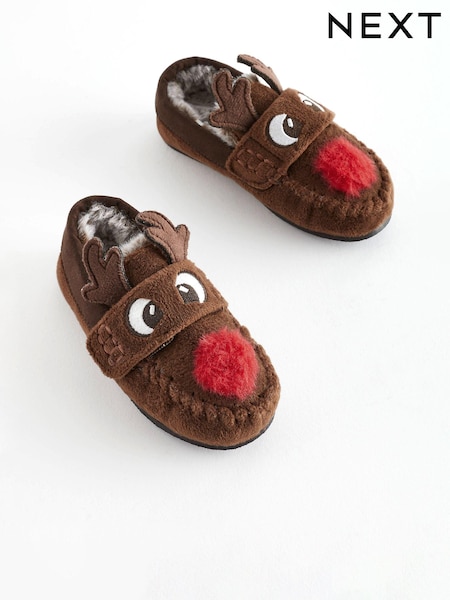 Brown Recycled Faux Fur Lined Moccasin Slippers (122160) | €9 - €10