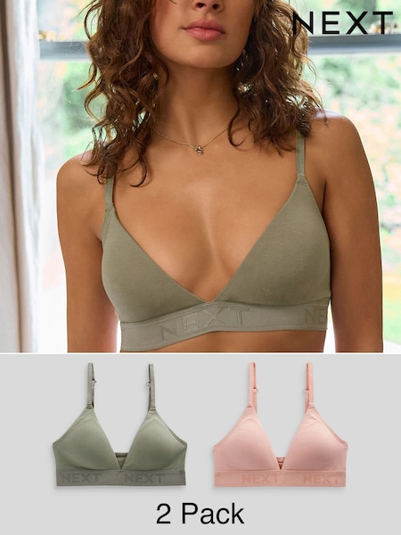 בצבע ורוד בהיר/ירוק חאקי - Cotton Logo Triangle Ultimate Comfort Bralets 2 Pack (122179) | ‏73‏₪