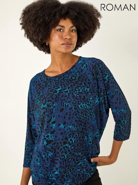 Blue - Roman Animal Print Stretch Top