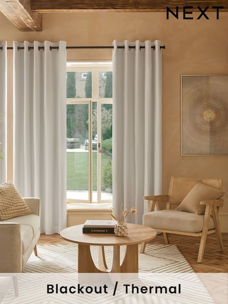 White Blackout/Thermal Cotton Eyelet Curtains (122806) | R$ 390 - R$ 1,030