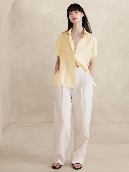 Banana Republic Yellow The Boxy Crop Linen Shirt (122833) | €48