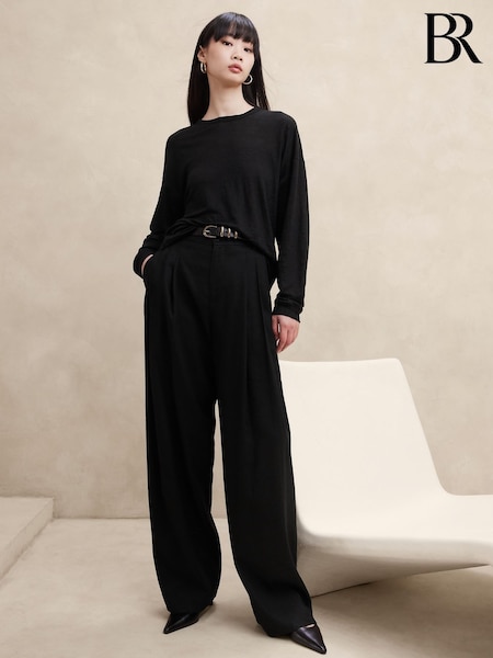 Banana Republic Black Linen Dolman Long Sleeve Top (122844) | €27