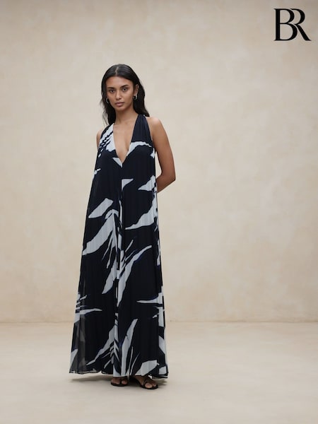 Banana Republic Black/White Odetta Pleated Maxi Dress (123295) | €45