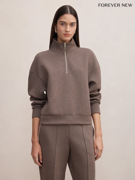 Brown - Forever New Hattie Zip Front Lounge Jumper