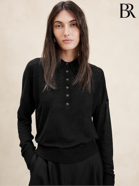 Banana Republic Black Fern Linen-Blend Polo Neck Jumper (123346) | €56