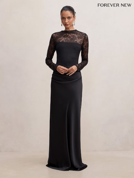 Black - Forever New Jayde Petite Lace Bodice Maxi Dress