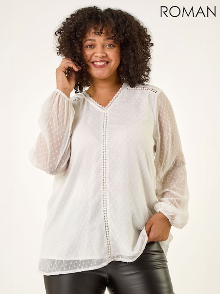 Ақ - Roman Curve Textured V-neck Top